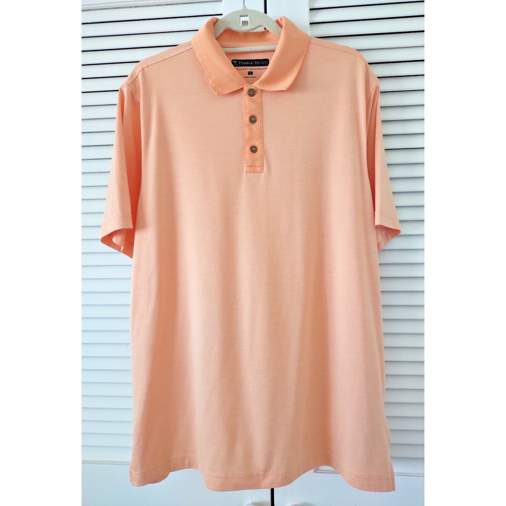 Pebble Beach Logo Mens Large Golf Polo Shirt Orange White Stripe SS UT